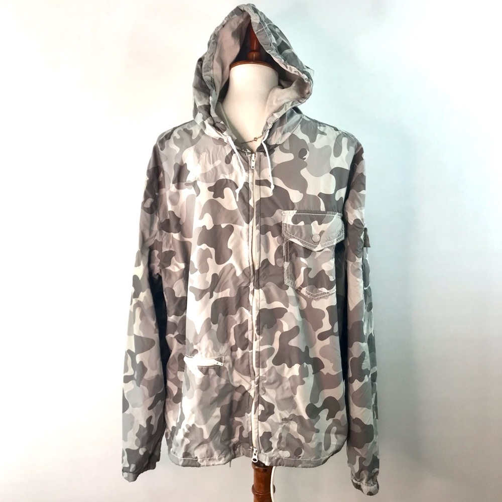 American Living Men's Grey White Camo Nylon Jacket Windbreaker Size L